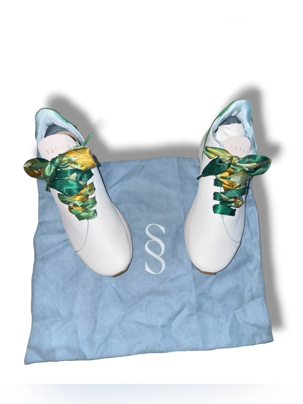 NEW IN BOX SAYSH 2 Leather Sneakers - Women’s 10 - White / Green Ribbon Laces